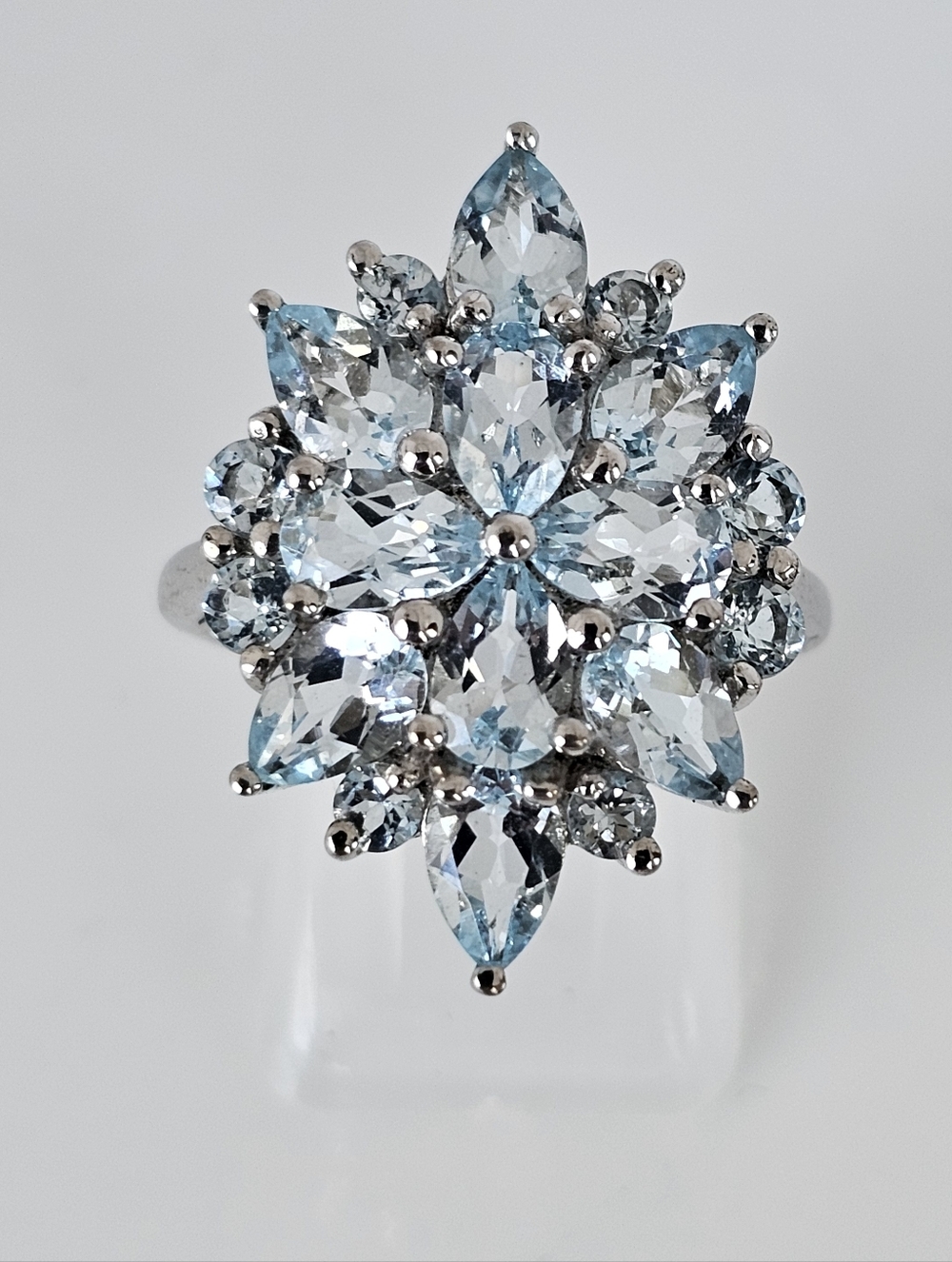 Genuine Aquamarine Elongated Ring Sterling Silver Size 7.5!